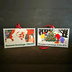 Hallmark Postage Stamp Christmas ornaments 1993 and 1994
